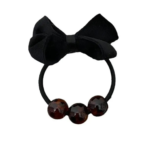 Women'S Casual Sweet Bow Knot Cloth Beaded Hair Tie