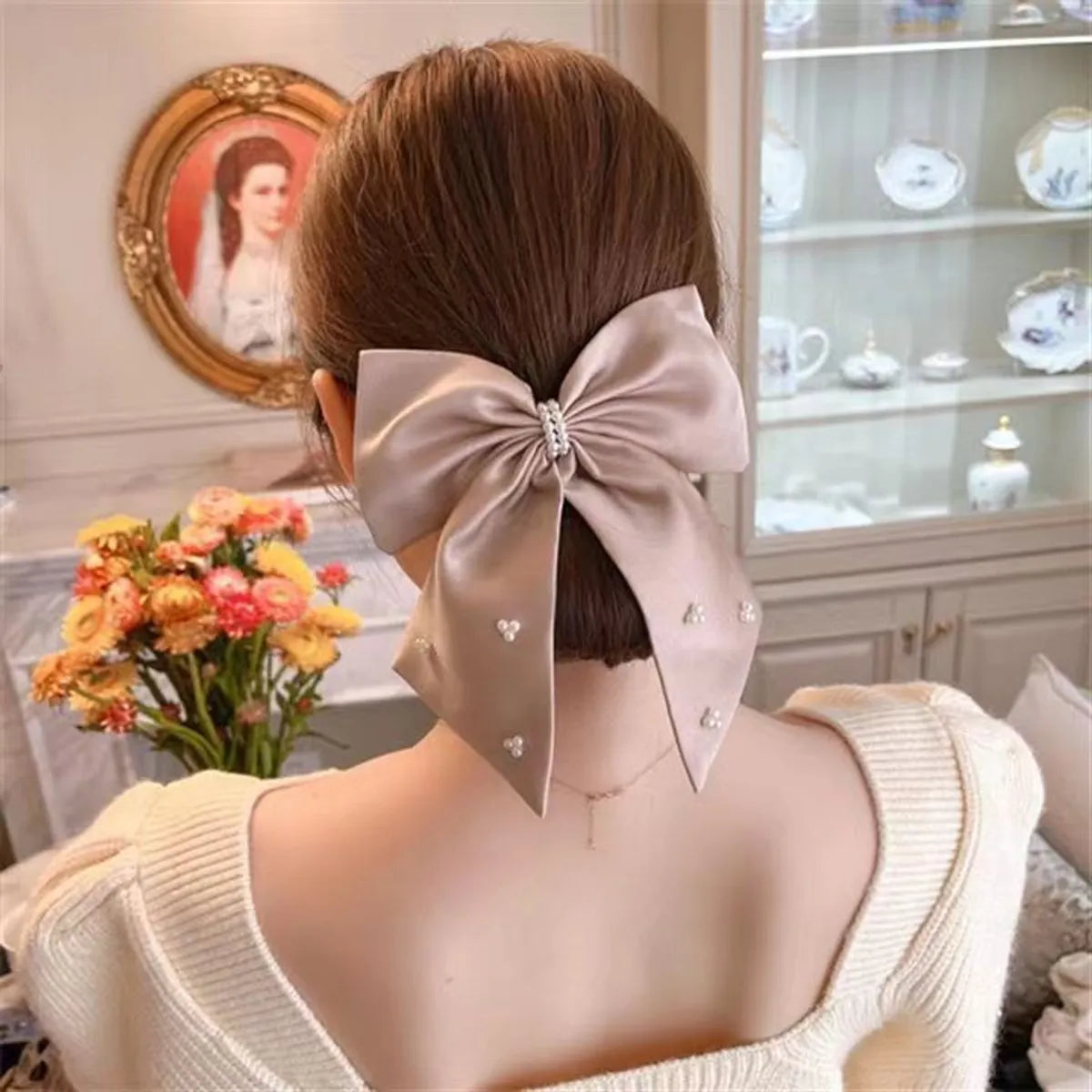 Women'S Casual Sweet Flower Cloth Printing Hair Clip Hair Tie