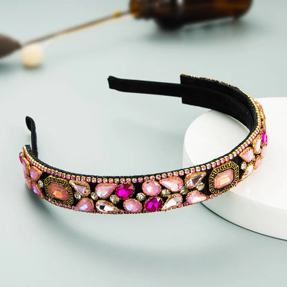 Women'S Casual Vacation Classic Style Color Block Alloy Rhinestone Glass Inlay Rhinestones Hair Band