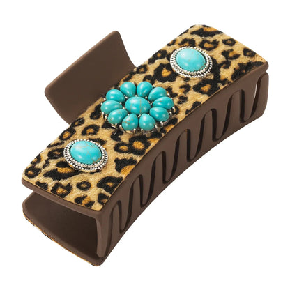 Women'S Casual Vacation Classic Style Cross Alloy Cloth Inlay Turquoise Hair Claws