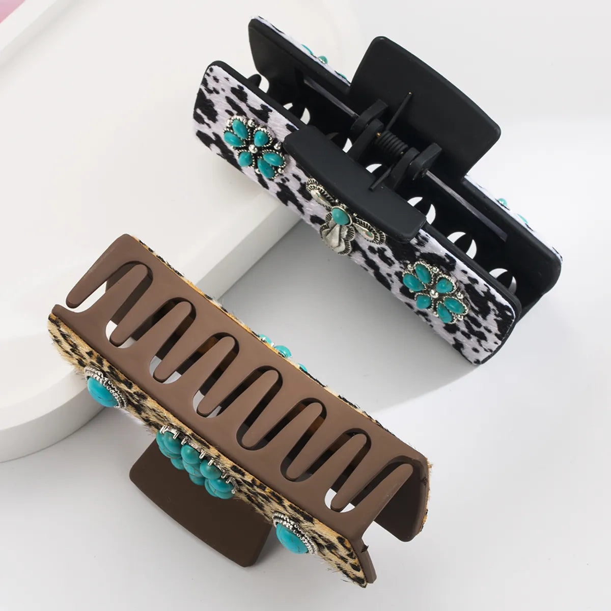 Women'S Casual Vacation Classic Style Cross Alloy Cloth Inlay Turquoise Hair Claws