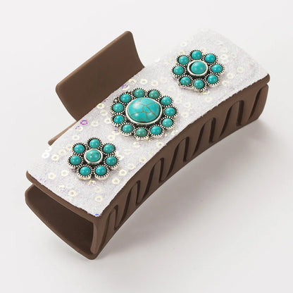 Women'S Casual Vacation Classic Style Flower Alloy Inlay Turquoise Glass Hair Claws