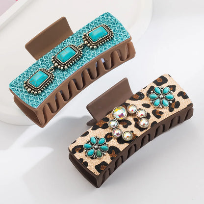 Women'S Casual Vacation Classic Style Flower Alloy Inlay Turquoise Glass Hair Claws