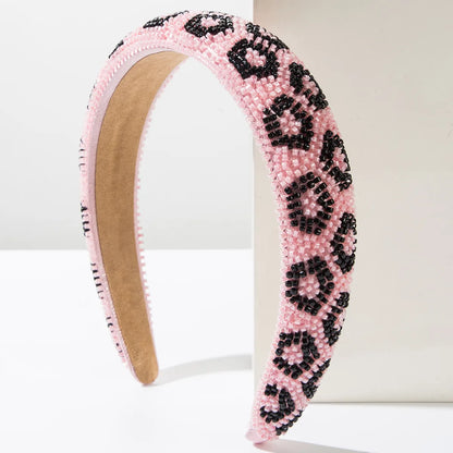 Women'S Casual Vacation Classic Style Leopard Beaded Alloy Cloth Beaded Hair Band