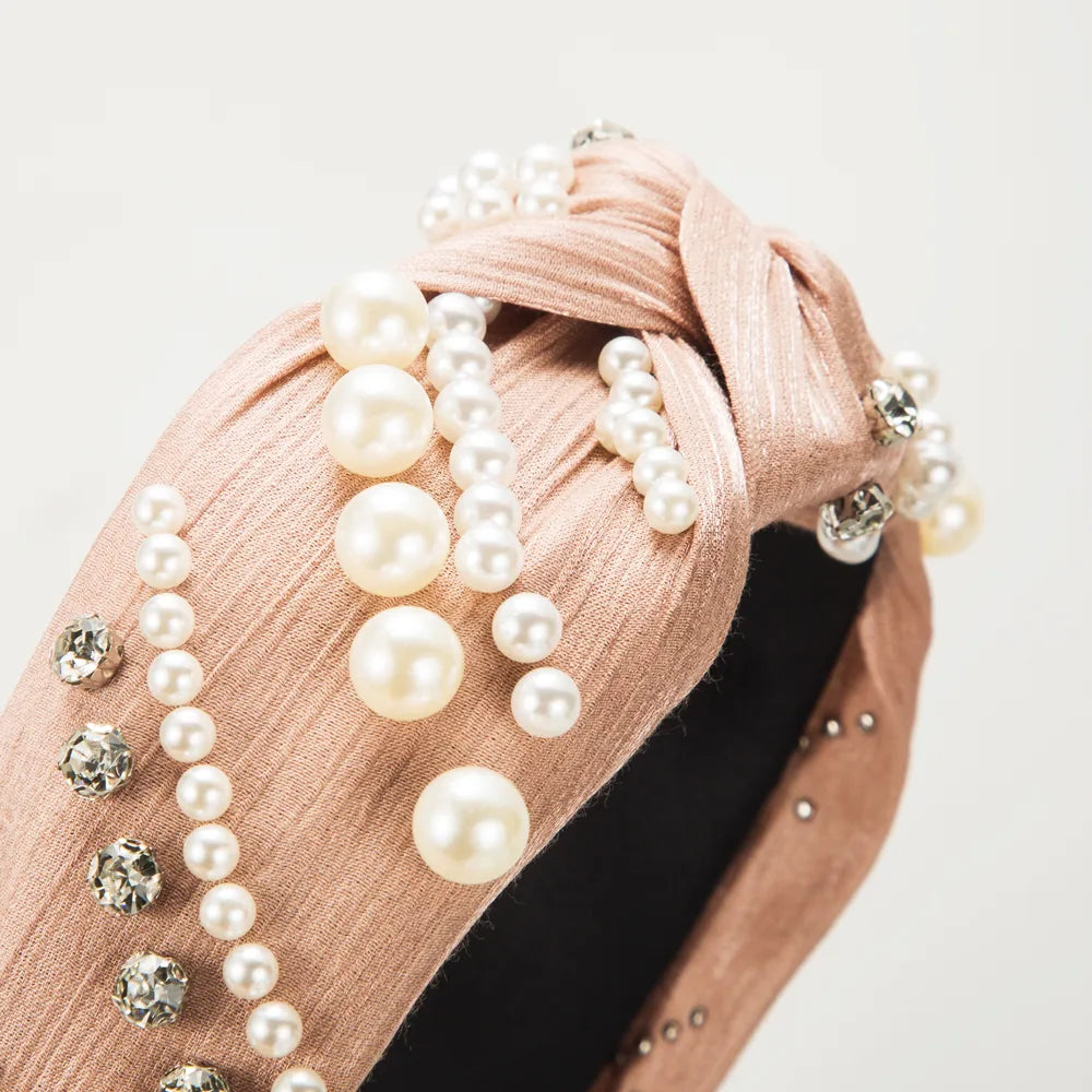 Women'S Casual Vacation Classic Style Round Alloy Cloth Plating Inlay Rhinestones Pearl Hair Band