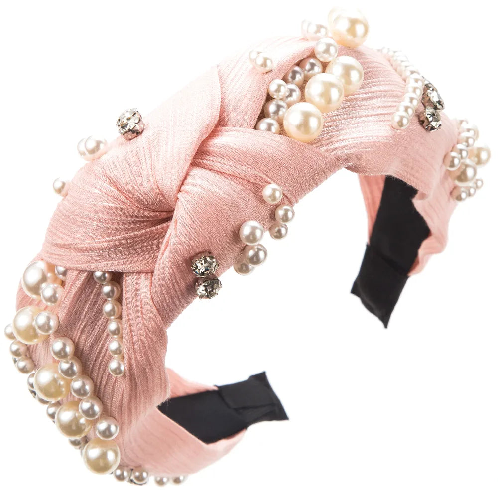 Women'S Casual Vacation Classic Style Round Alloy Cloth Plating Inlay Rhinestones Pearl Hair Band