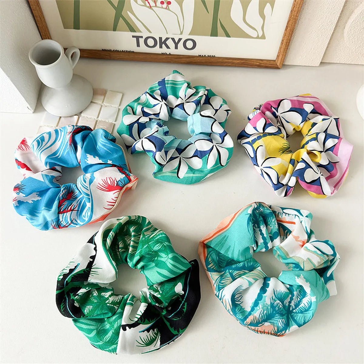 Women'S Casual Vacation Flower Cloth Printing Handmade Hair Tie