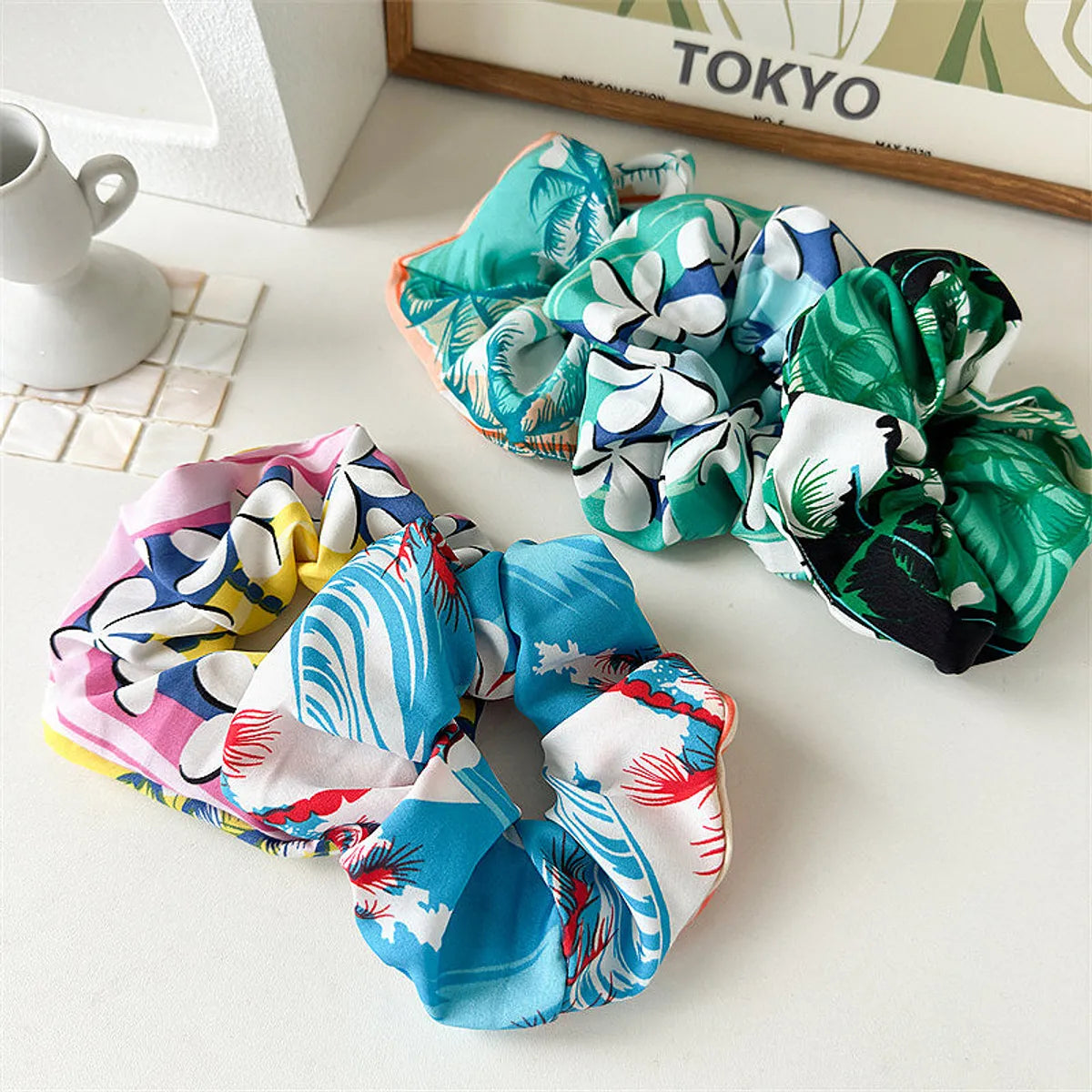 Women'S Casual Vacation Flower Cloth Printing Handmade Hair Tie