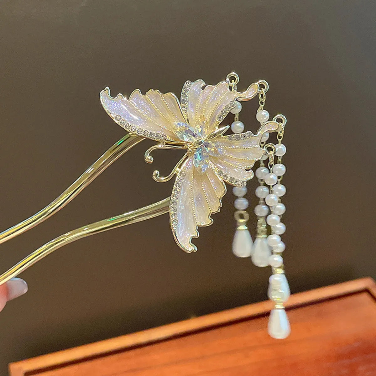 Women'S Chinoiserie Flower Butterfly Metal Hairpin