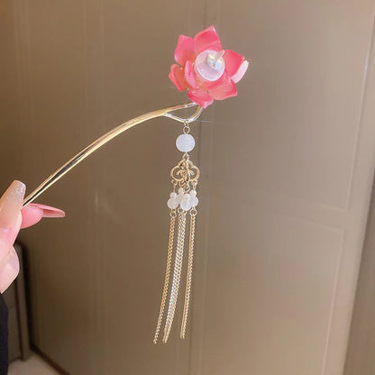 Women'S Chinoiserie Flower Butterfly Metal Hairpin