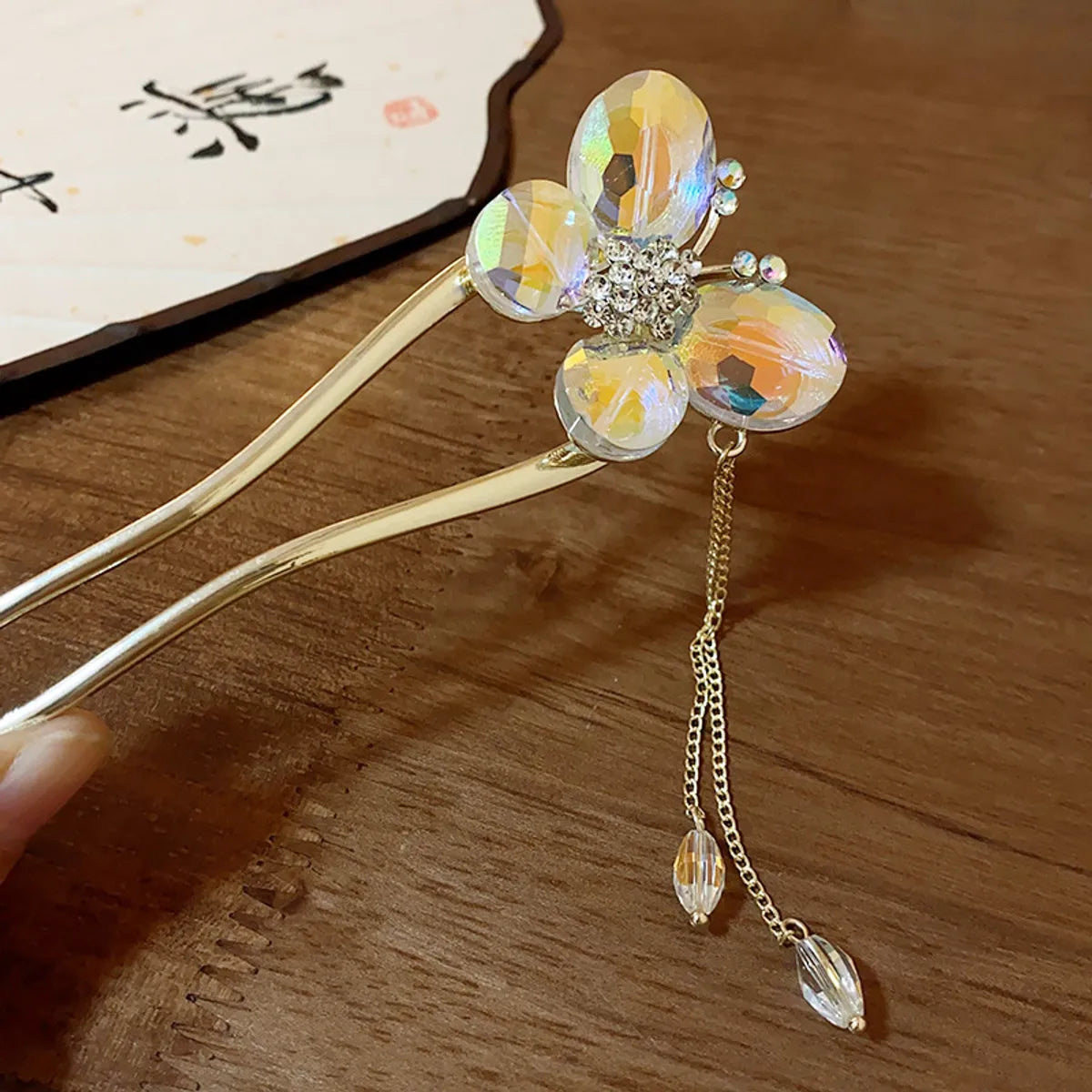 Women'S Chinoiserie Flower Butterfly Metal Hairpin