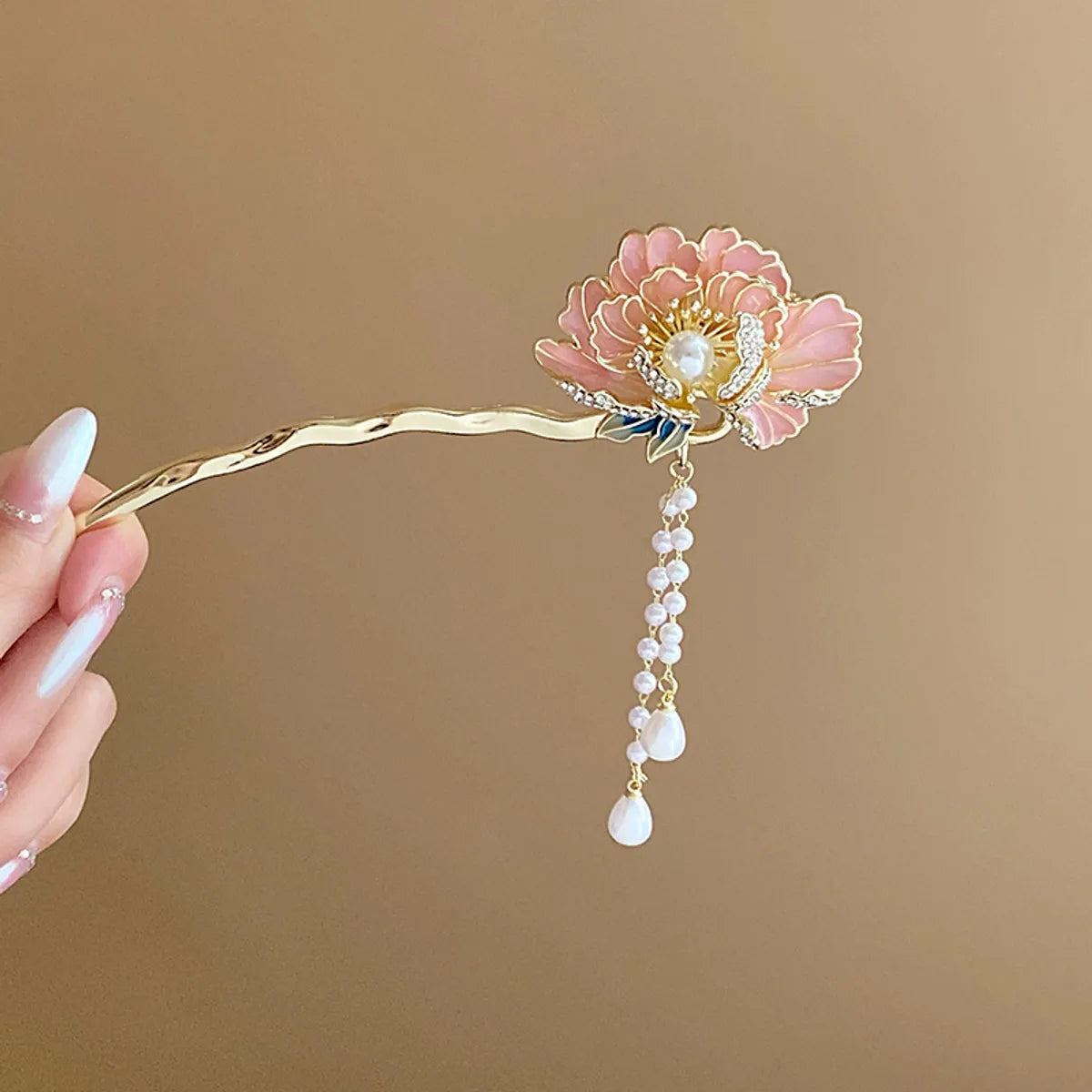 Women'S Chinoiserie Flower Butterfly Metal Hairpin