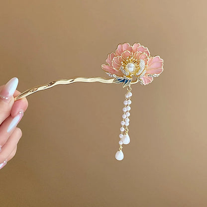 Women'S Chinoiserie Flower Butterfly Metal Hairpin