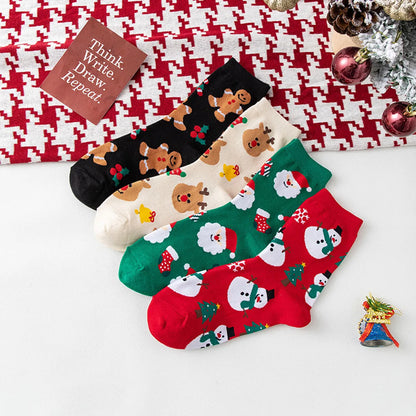 Women'S Christmas Cartoon Nylon Cotton Jacquard Crew Socks A Pair