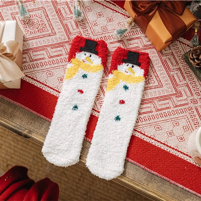 Women'S Christmas Cartoon Polyester Coral Fleece Crew Socks A Pair