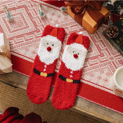 Women'S Christmas Cartoon Polyester Coral Fleece Crew Socks A Pair