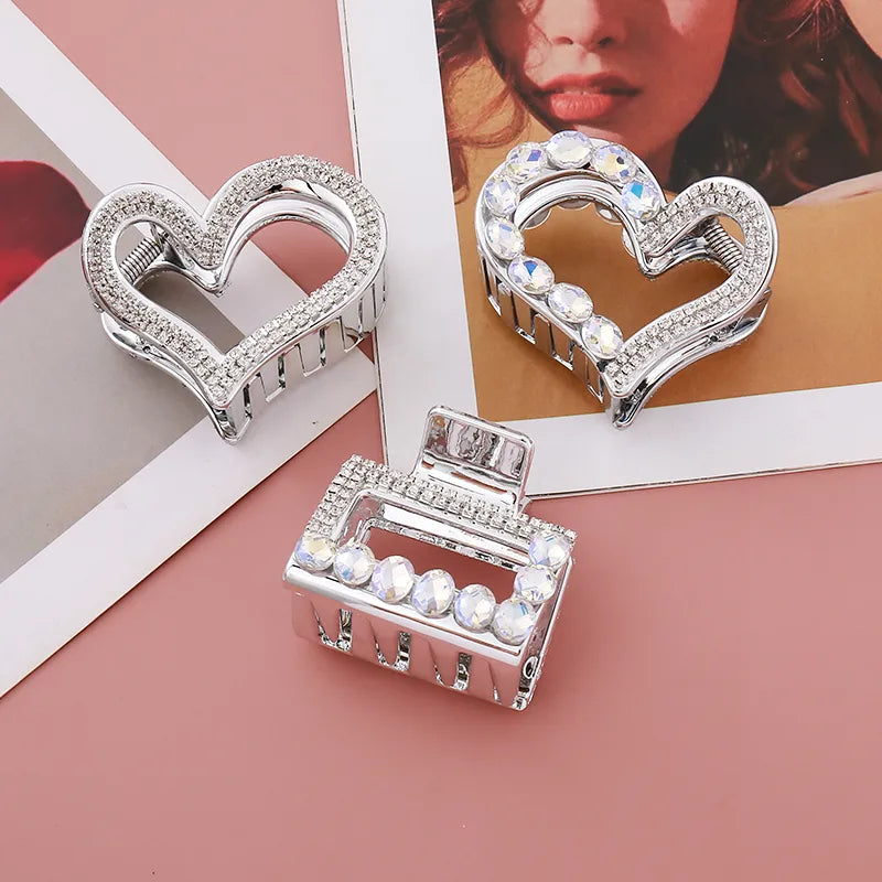 Women'S Classic Style Shiny Heart Shape Acetic Acid Sheets Inlay Rhinestones Glass Hair Claws