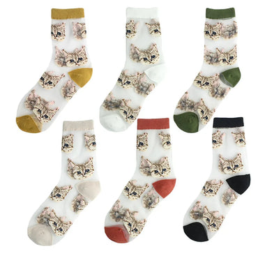 Women'S Cute Cat Acetate Fibre Embroidery Crew Socks A Pair