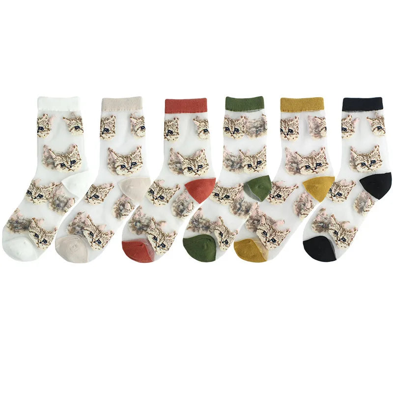 Women'S Cute Cat Acetate Fibre Embroidery Crew Socks A Pair