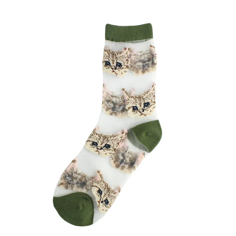 Women'S Cute Cat Acetate Fibre Embroidery Crew Socks A Pair