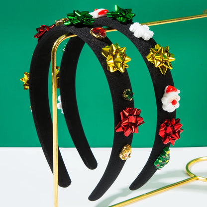 Women'S Cute Christmas Classic Style Christmas Tree Santa Claus Alloy Cloth Rhinestone Hair Band