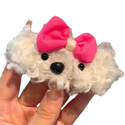 Women'S Cute Dog Bow Knot Shearling Hair Clip