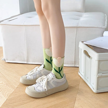 Women'S Cute Flower Cotton Crew Socks A Pair