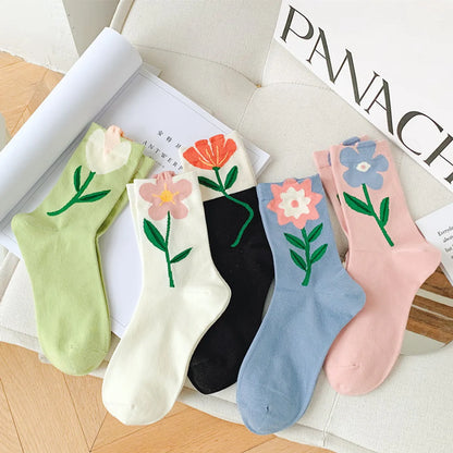 Women'S Cute Flower Cotton Crew Socks A Pair