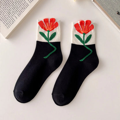 Women'S Cute Flower Cotton Crew Socks A Pair