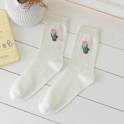 Women'S Cute Flower Nylon Cotton Ankle Socks A Pair