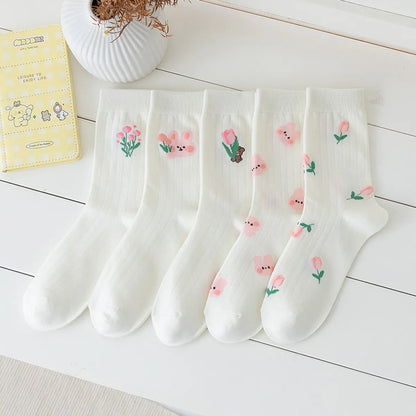 Women'S Cute Flower Nylon Cotton Ankle Socks A Pair