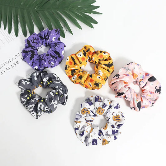 Women'S Cute Funny Pumpkin Bat Skull Cloth Hair Tie