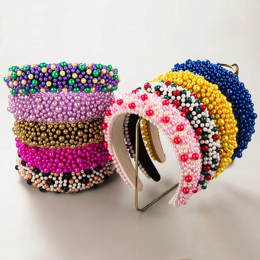 Women'S Cute Geometric Imitation Pearl Cloth Sponge Inlay Pearl Hair Band