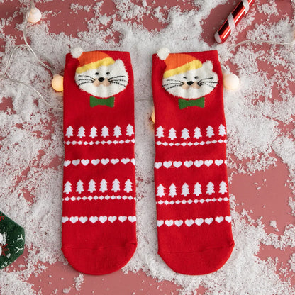 Women'S Cute Santa Claus Bear Snowflake Cotton Crew Socks