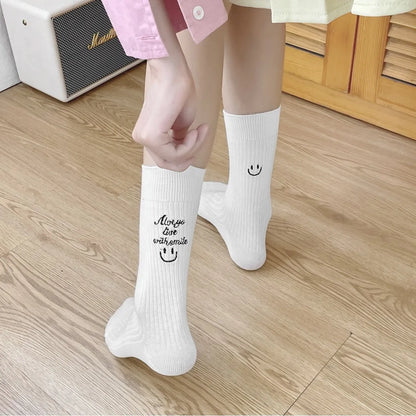 Women'S Cute Smile Face Cotton Crew Socks A Pair