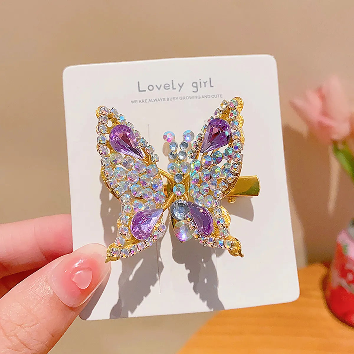 Women'S Cute Sweet Butterfly Alloy Inlay Rhinestones Hair Clip