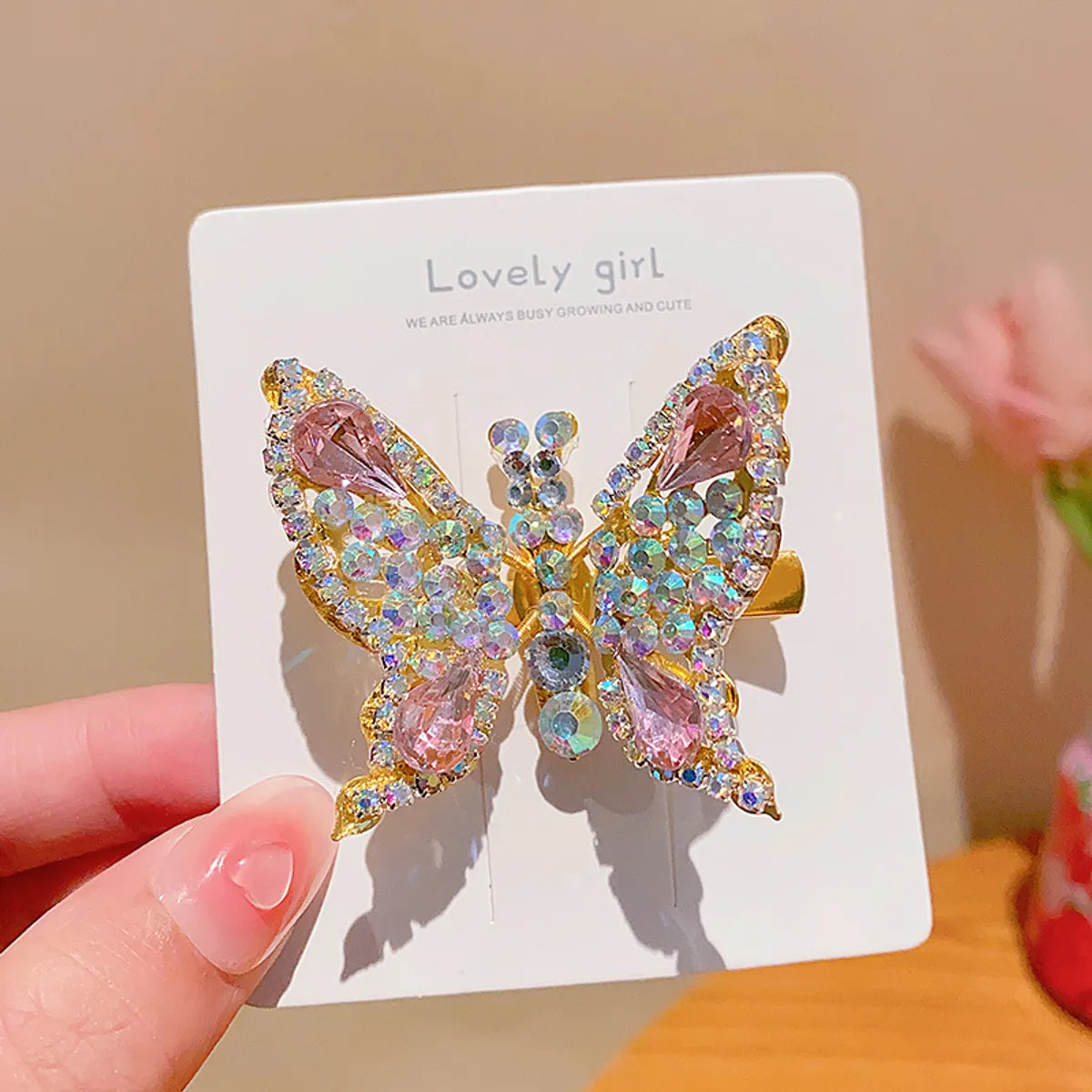 Women'S Cute Sweet Butterfly Alloy Inlay Rhinestones Hair Clip