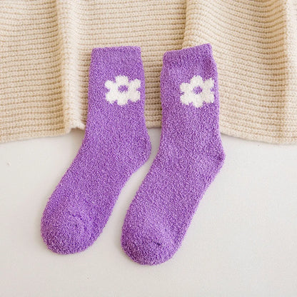 Women'S Cute Sweet Flower Polyester Jacquard Crew Socks A Pair