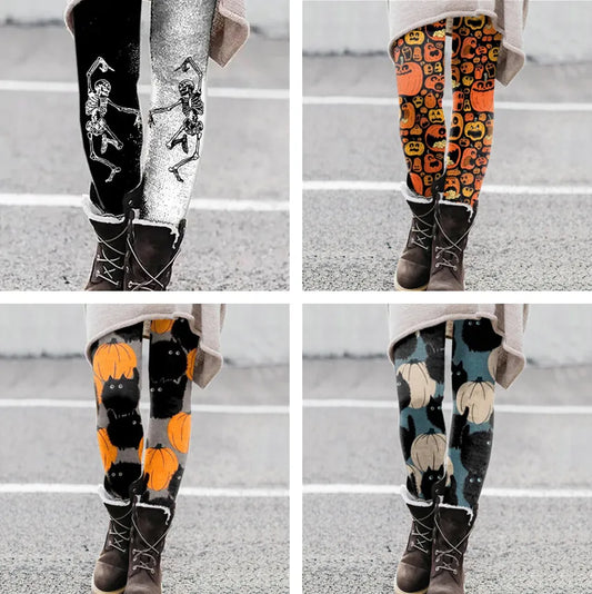 Women'S Daily Street Casual Pumpkin Bat Skull Full Length Printing Leggings