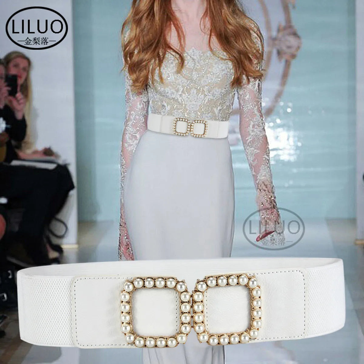 Women'S Decorative Pearl Belt Elastic Girdle Fashion Belt