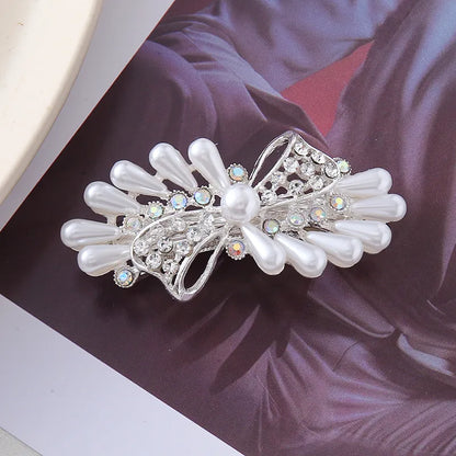 Women'S Elegant Bow Knot Artificial Pearl Alloy Rhinestone Inlay Artificial Pearls Glass Rhinestone Hair Clip