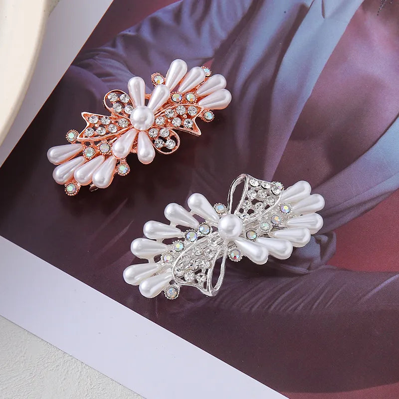 Women'S Elegant Bow Knot Artificial Pearl Alloy Rhinestone Inlay Artificial Pearls Glass Rhinestone Hair Clip