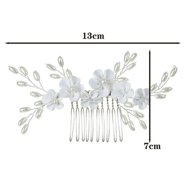 Women'S Elegant Bridal Flower Artificial Pearl Alloy Resin Handmade Hair Combs