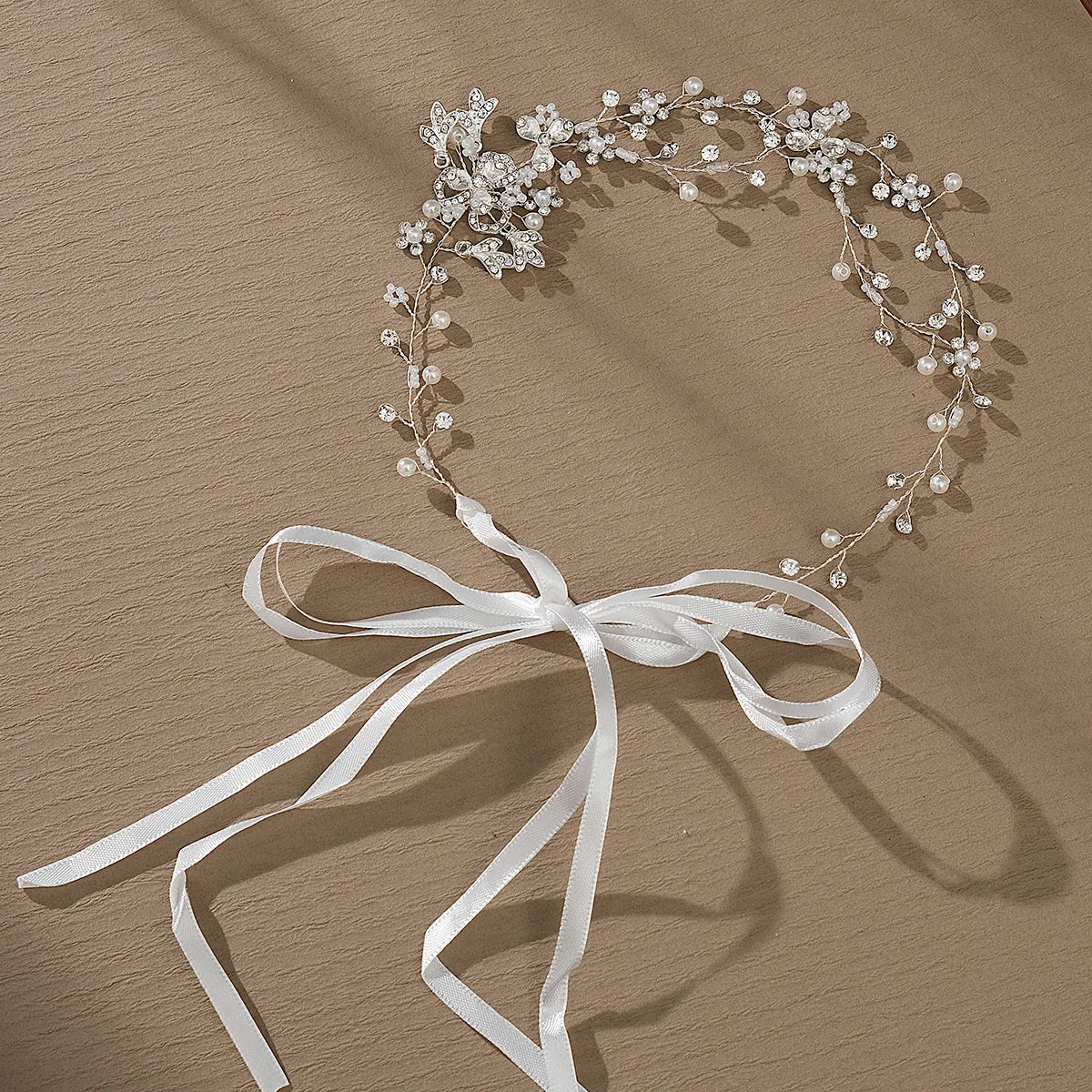 Women'S Elegant Bridal Shiny Leaf Flower Alloy Inlay Rhinestones Hair Band