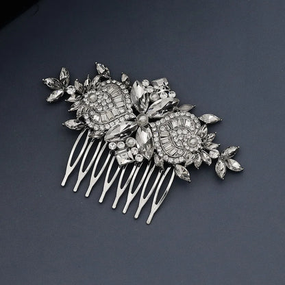 Women'S Elegant Bridal Streetwear Leaves Flower Alloy Rhinestone Hair Combs Insert Comb