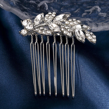 Women'S Elegant Bridal Streetwear Leaves Flower Alloy Rhinestone Hair Combs Insert Comb