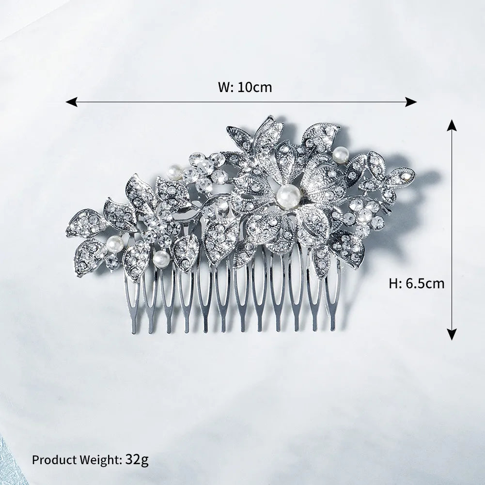 Women'S Elegant Bridal Streetwear Leaves Flower Alloy Rhinestone Hair Combs Insert Comb