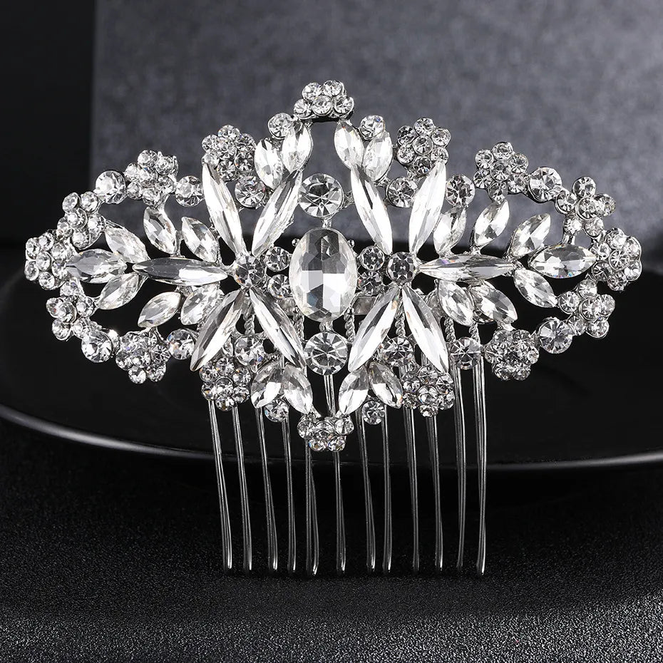 Women'S Elegant Bridal Streetwear Leaves Flower Alloy Rhinestone Hair Combs Insert Comb