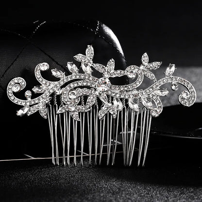 Women'S Elegant Bridal Streetwear Leaves Flower Alloy Rhinestone Hair Combs Insert Comb