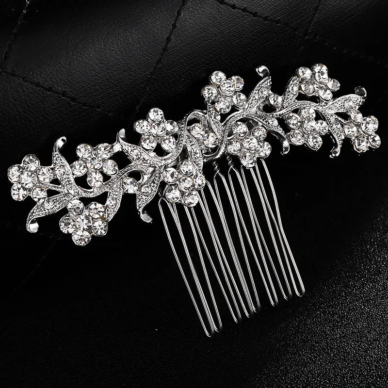 Women'S Elegant Bridal Streetwear Leaves Flower Alloy Rhinestone Hair Combs Insert Comb